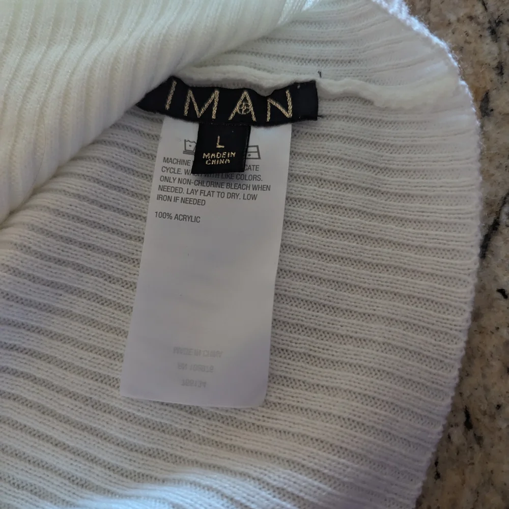 IMAN Ivory Ribbed Cowl Neck Infinity Scarf.